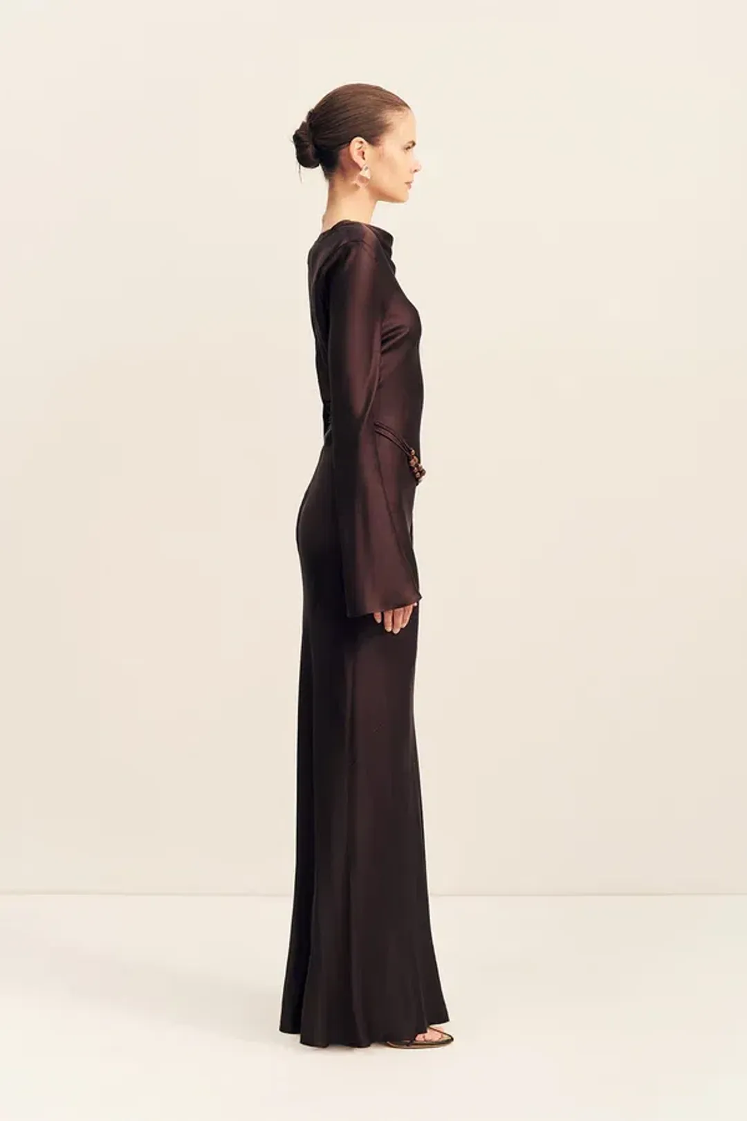 Shona Joy Agnes Long Sleeve Maxi Dress With Belt in Espresso - size 8 for rent on The Volte - main image