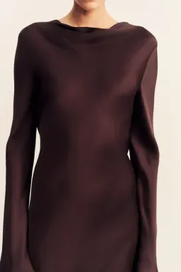 Shona Joy Agnes Long Sleeve Maxi Dress With Belt in Espresso - size 8 for rent on The Volte - image 8