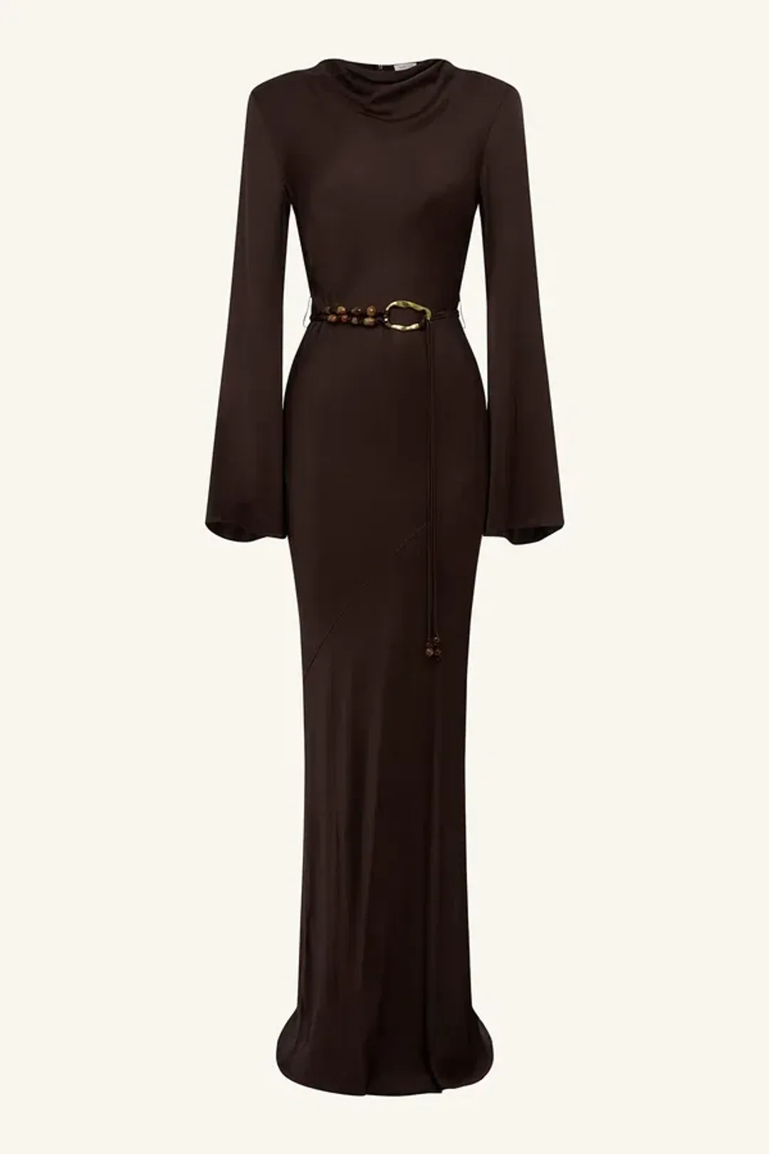 Shona Joy Agnes Long Sleeve Maxi Dress With Belt in Espresso - size 8 for rent on The Volte - main image