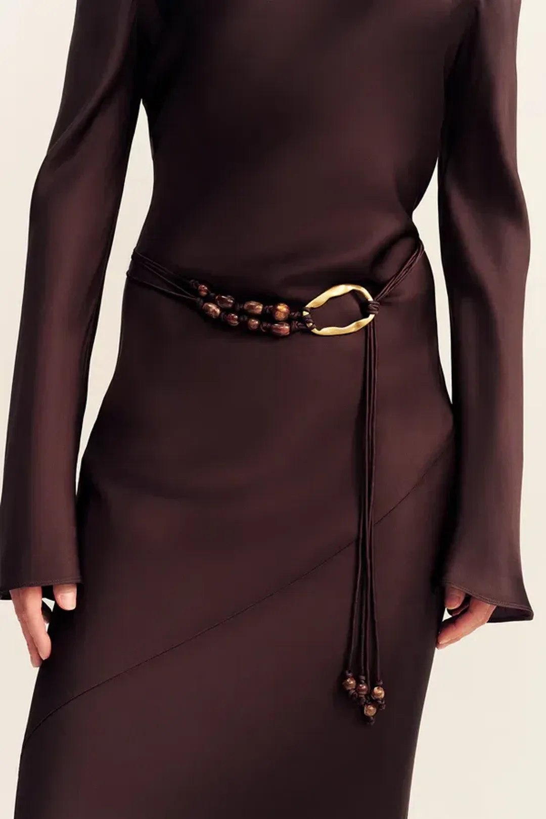 Shona Joy Agnes Long Sleeve Maxi Dress With Belt in Espresso - size 8 for rent on The Volte - main image