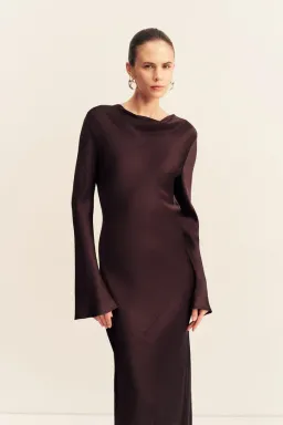 Shona Joy Agnes Long Sleeve Maxi Dress With Belt in Espresso - size 8 for rent on The Volte - image 6