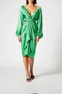 Scanlan Theodore Silk Spot Wrap Dress in Apple for rent on The Volte - image 5