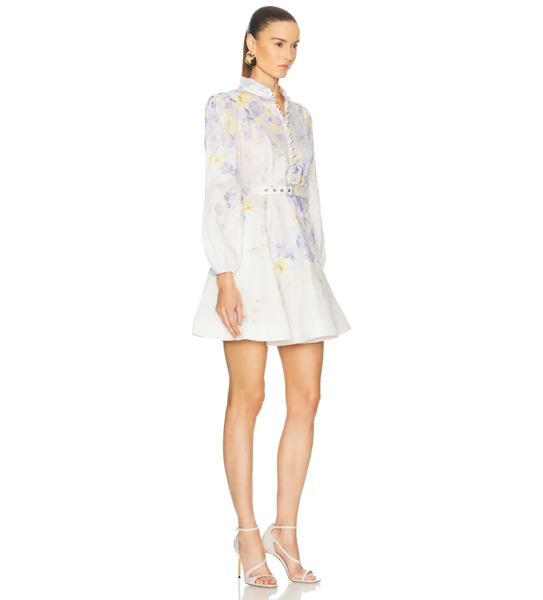 Zimmermann Crush Buttoned Mini Dress in Lilac Floral Size 1/AU10 for rent on The Volte - main image