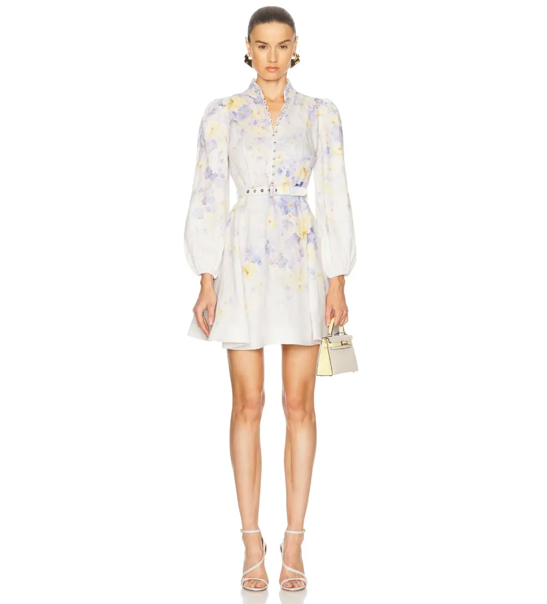 Zimmermann Crush Buttoned Mini Dress in Lilac Floral Size 1/AU10 for rent on The Volte - main image