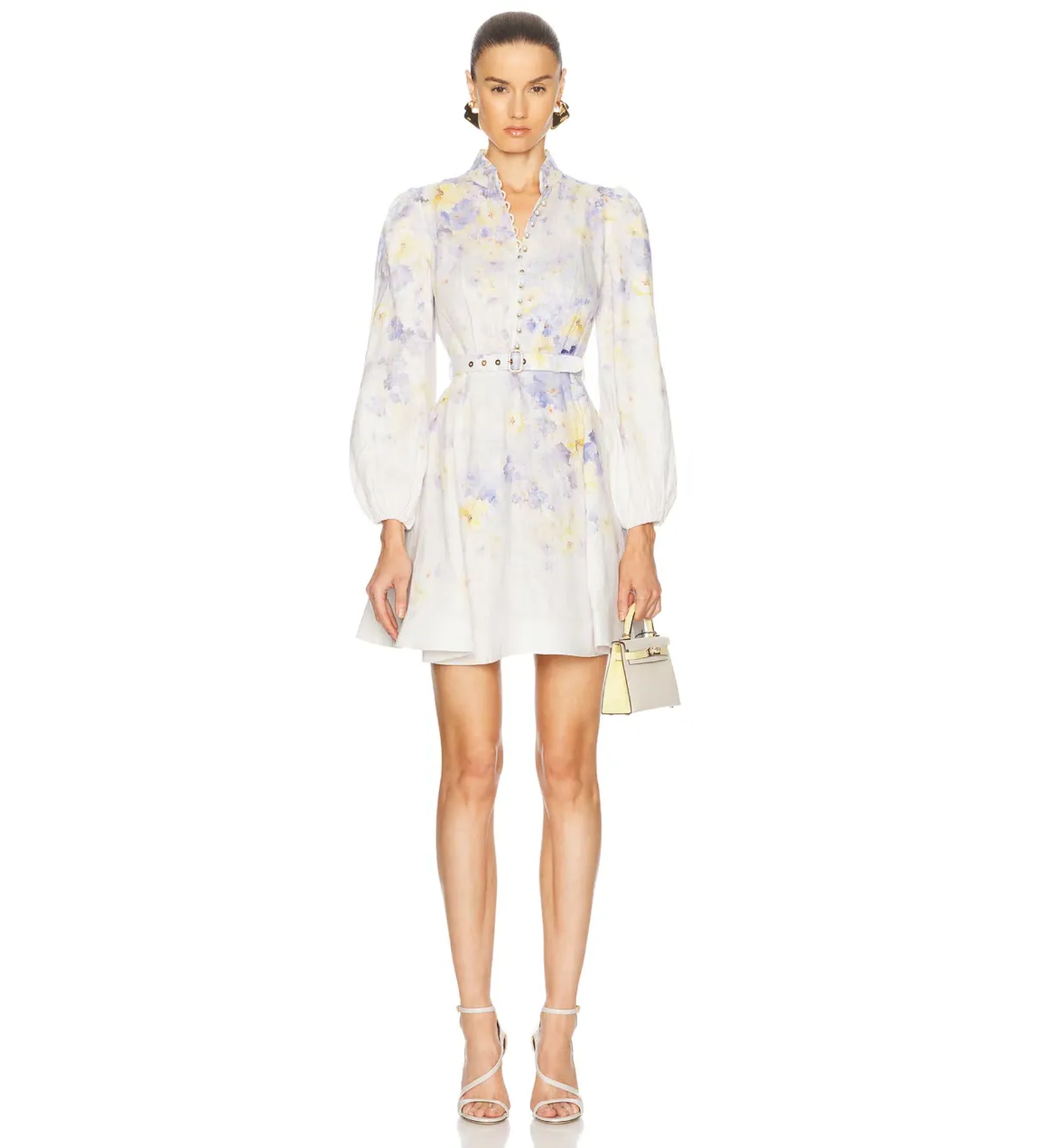 Zimmermann Crush Buttoned Mini Dress in Lilac Floral Size 1/AU10 for rent on The Volte - main image