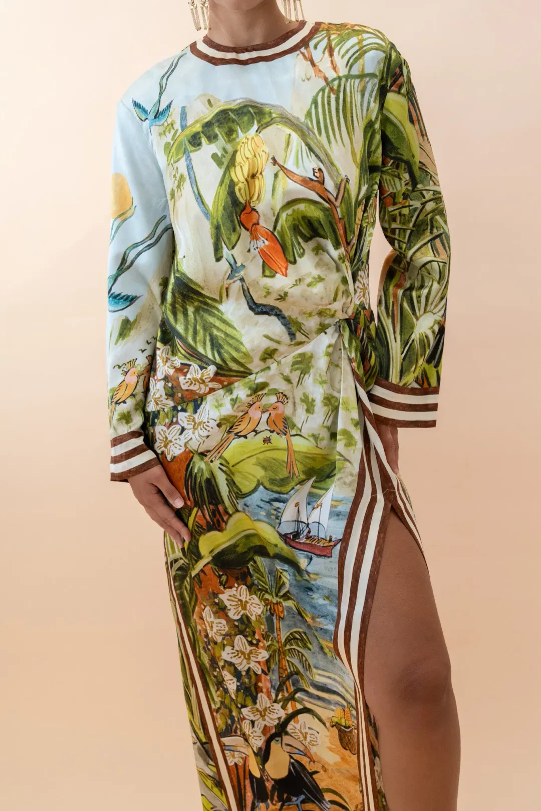 ALEMAIS TOUCAN SILK MIDI DRESS SIZE 8 for rent on The Volte - main image
