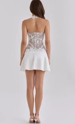 House of CB Nyra white lace + satin halter neck mini dress Regular Length Size M for rent on The Volte - image 2