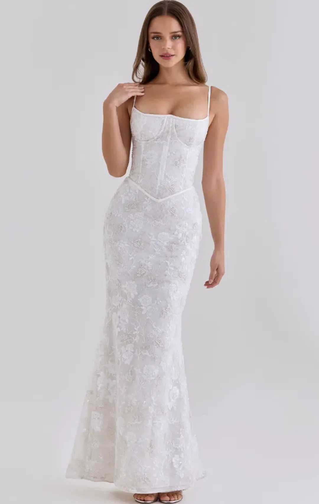 House of CB Naima white hand beaded embellished corset maxi dress Regular Cup Size M for rent on The Volte - main image