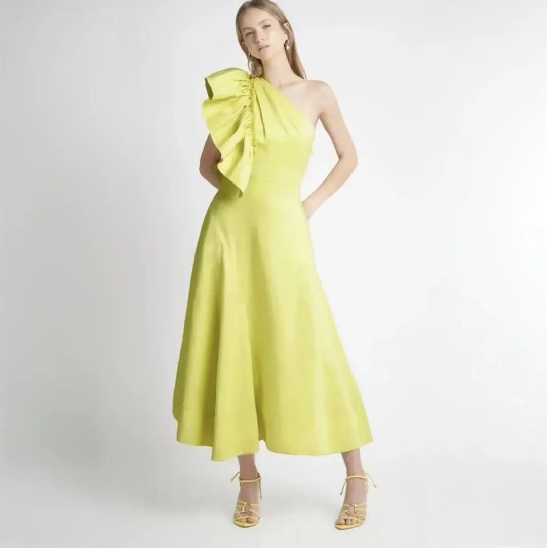 Aje Bonjour Asymmetric Midi Dress in Lime Green  Size 4  for rent on The Volte - main image
