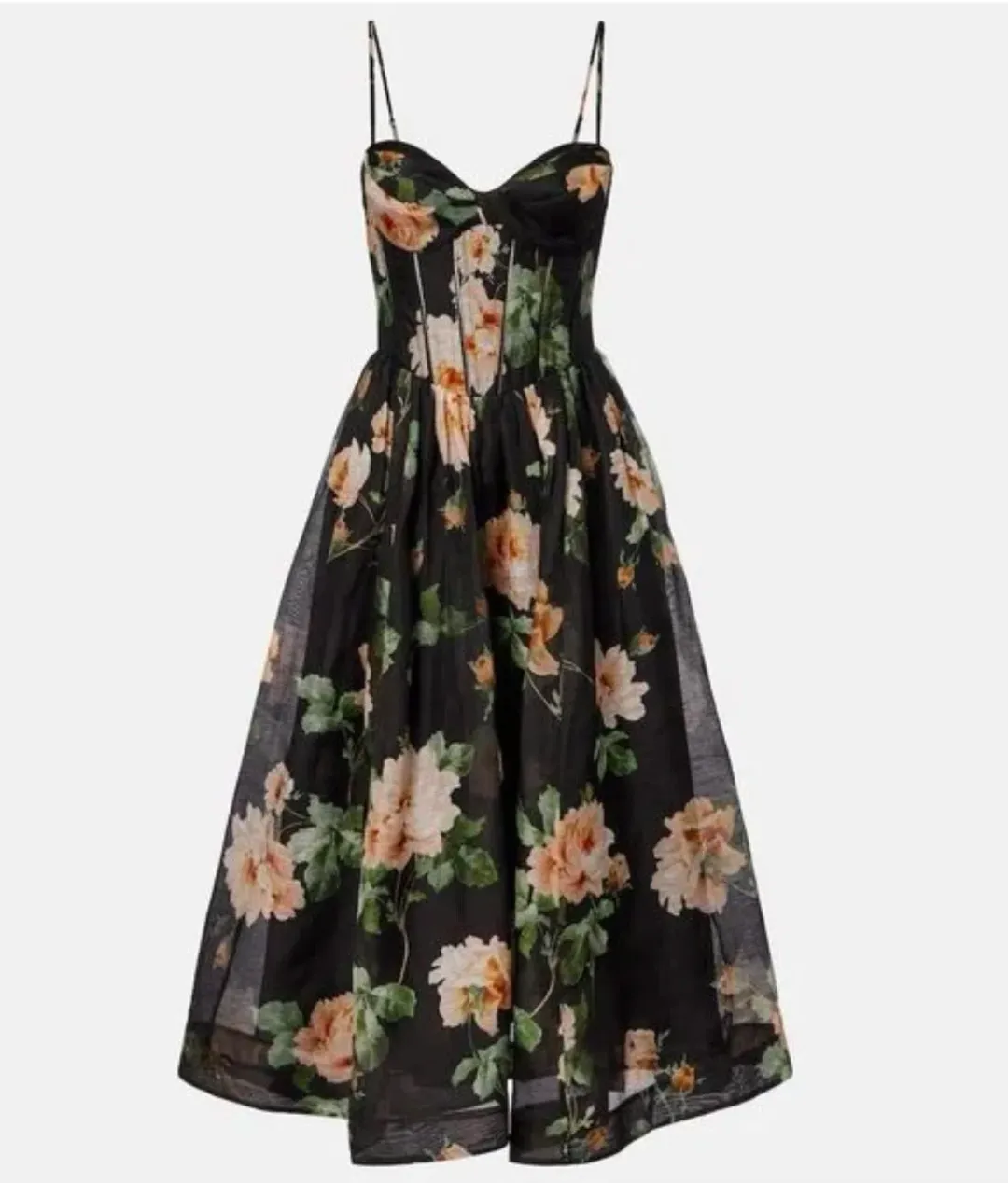 Zimmermann Luna Corset Midi Dress Black Floral Size AU 12 (3) for rent on The Volte - main image