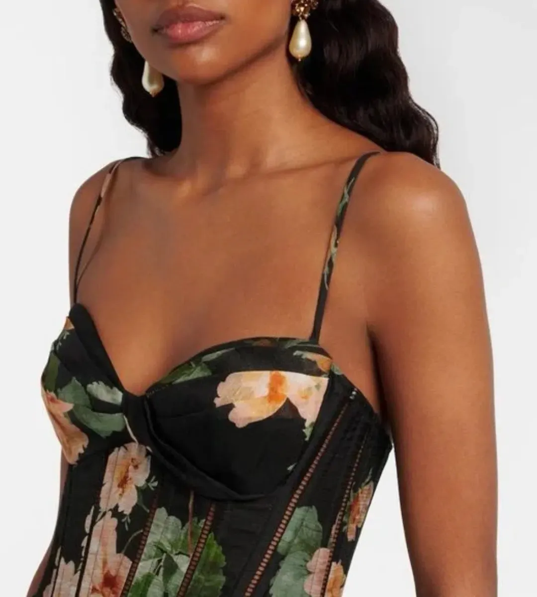 Zimmermann Luna Corset Midi Dress Black Floral Size AU 12 (3) for rent on The Volte - main image