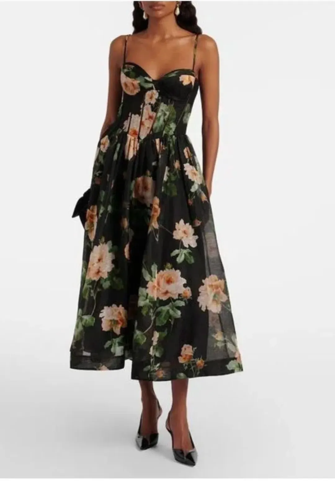 Zimmermann Luna Corset Midi Dress Black Floral Size AU 12 (3) for rent on The Volte - main image