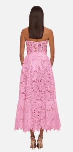 Leo Lin Emilia Lace Bustier Midi Dress Candy Pink Size 12 for rent on The Volte - image 2