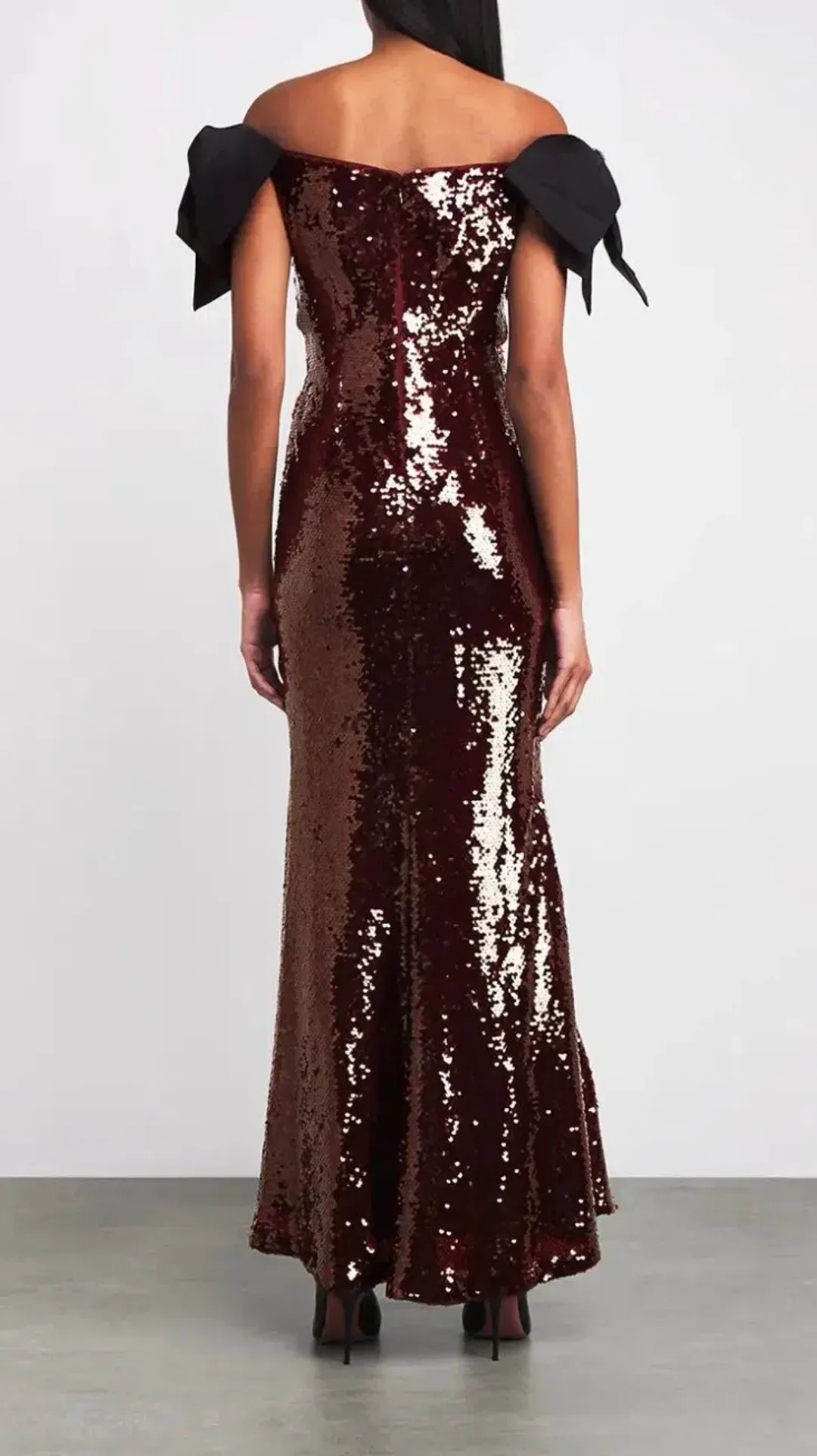 Self-Portrait Brown Sequin Bow Maxi Dress Size 6  for rent on The Volte - main image