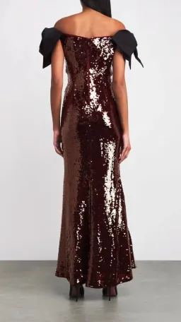 Self-Portrait Brown Sequin Bow Maxi Dress Size 6  for rent on The Volte - image 5