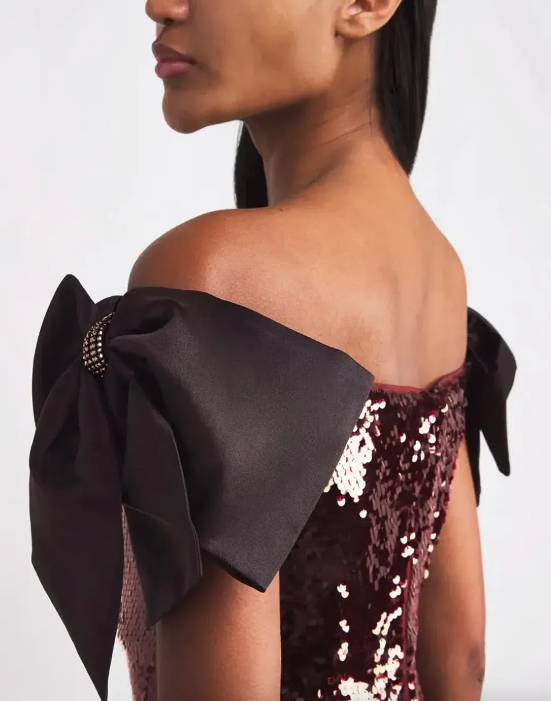 Self-Portrait Brown Sequin Bow Maxi Dress Size 6  for rent on The Volte - main image