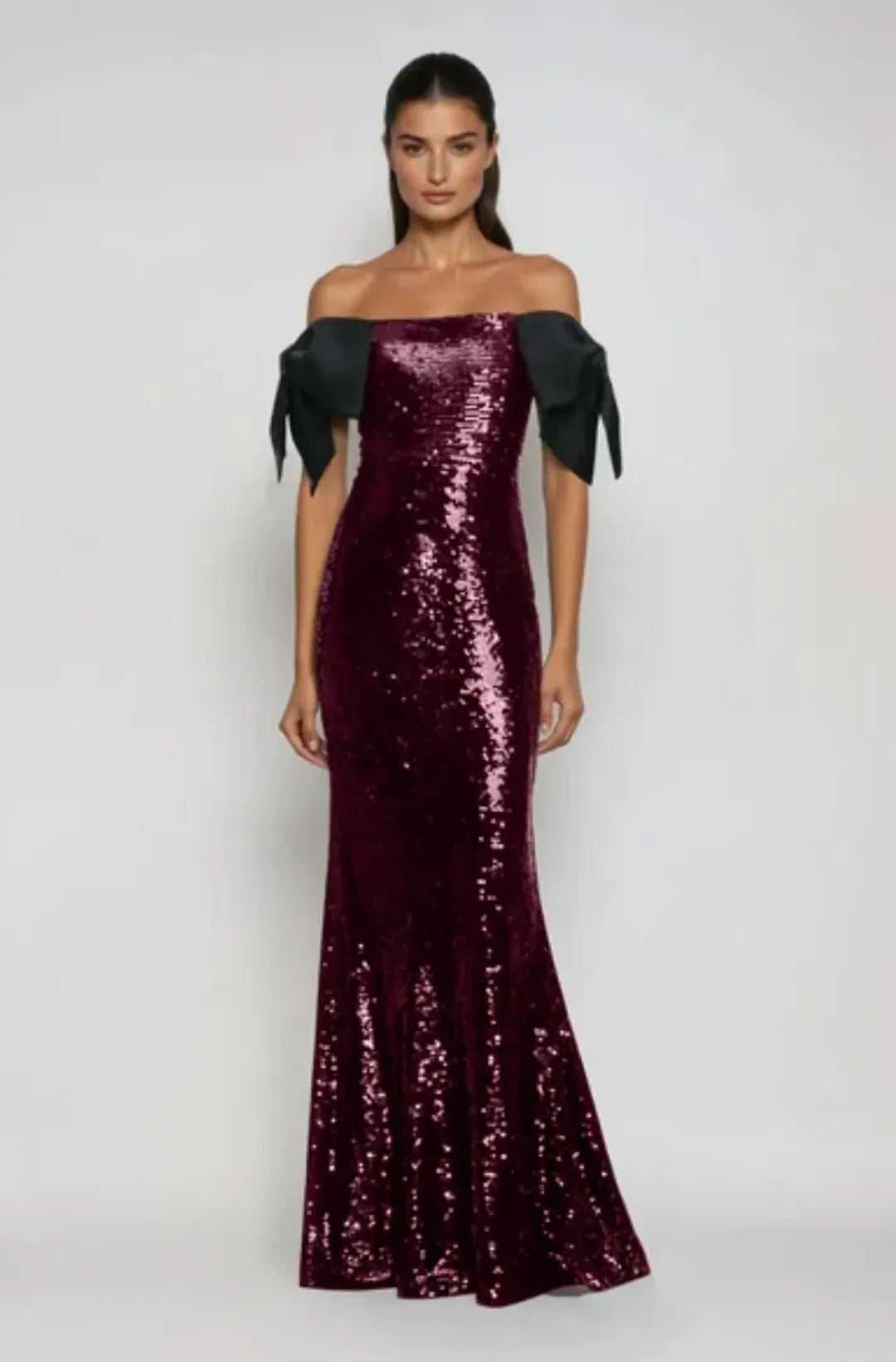 Self-Portrait Brown Sequin Bow Maxi Dress Size 6  for rent on The Volte - main image