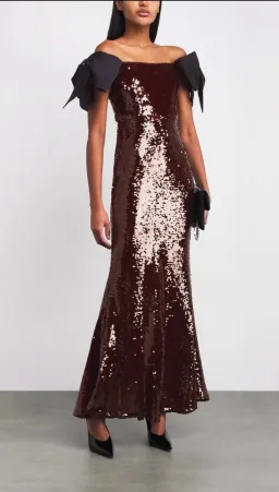 Self-Portrait Brown Sequin Bow Maxi Dress Size 6  for rent on The Volte - image 4