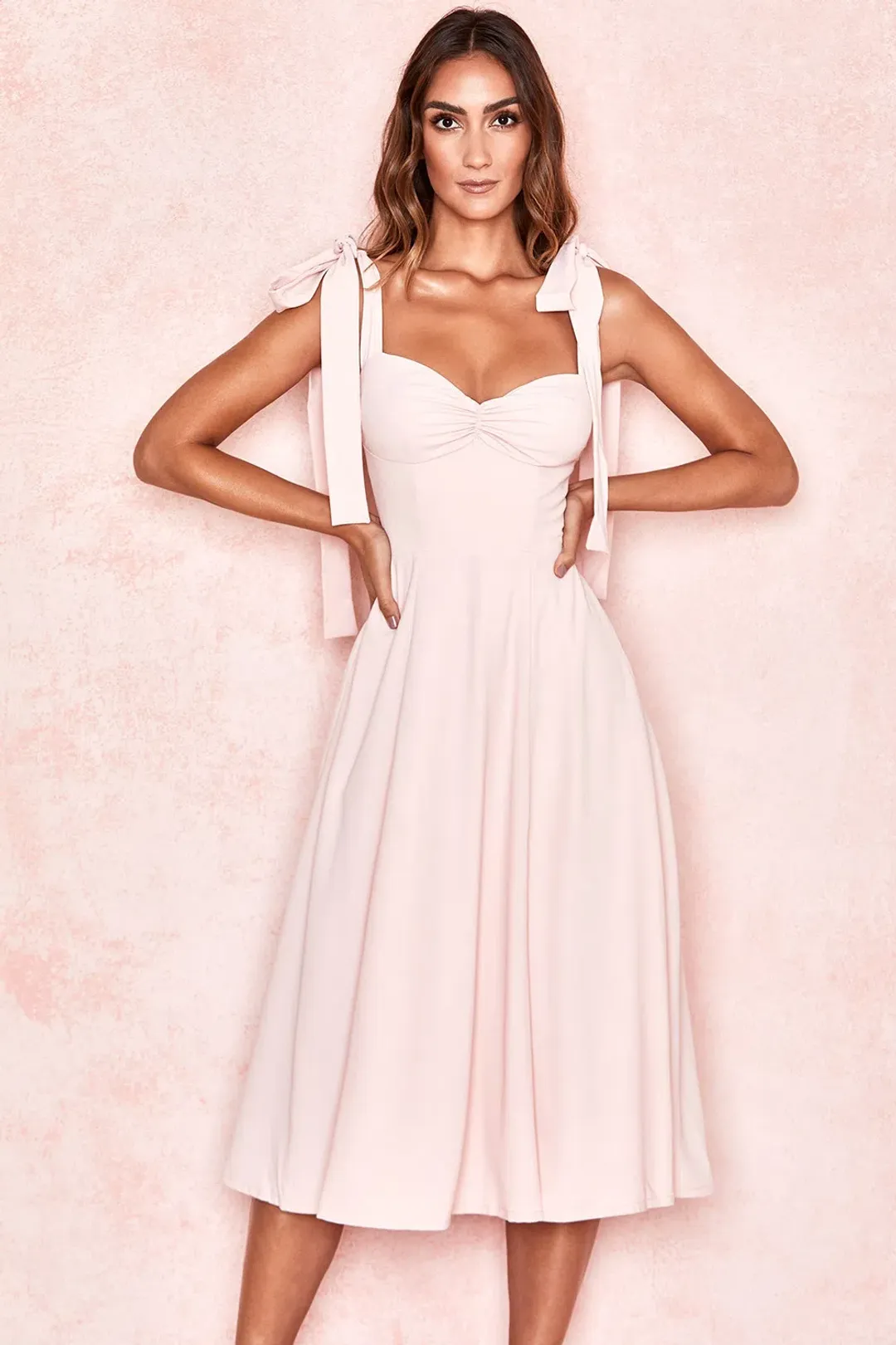House of CB ALICIA Blush Pink Midi Sundress Size 8 for rent on The Volte - main image