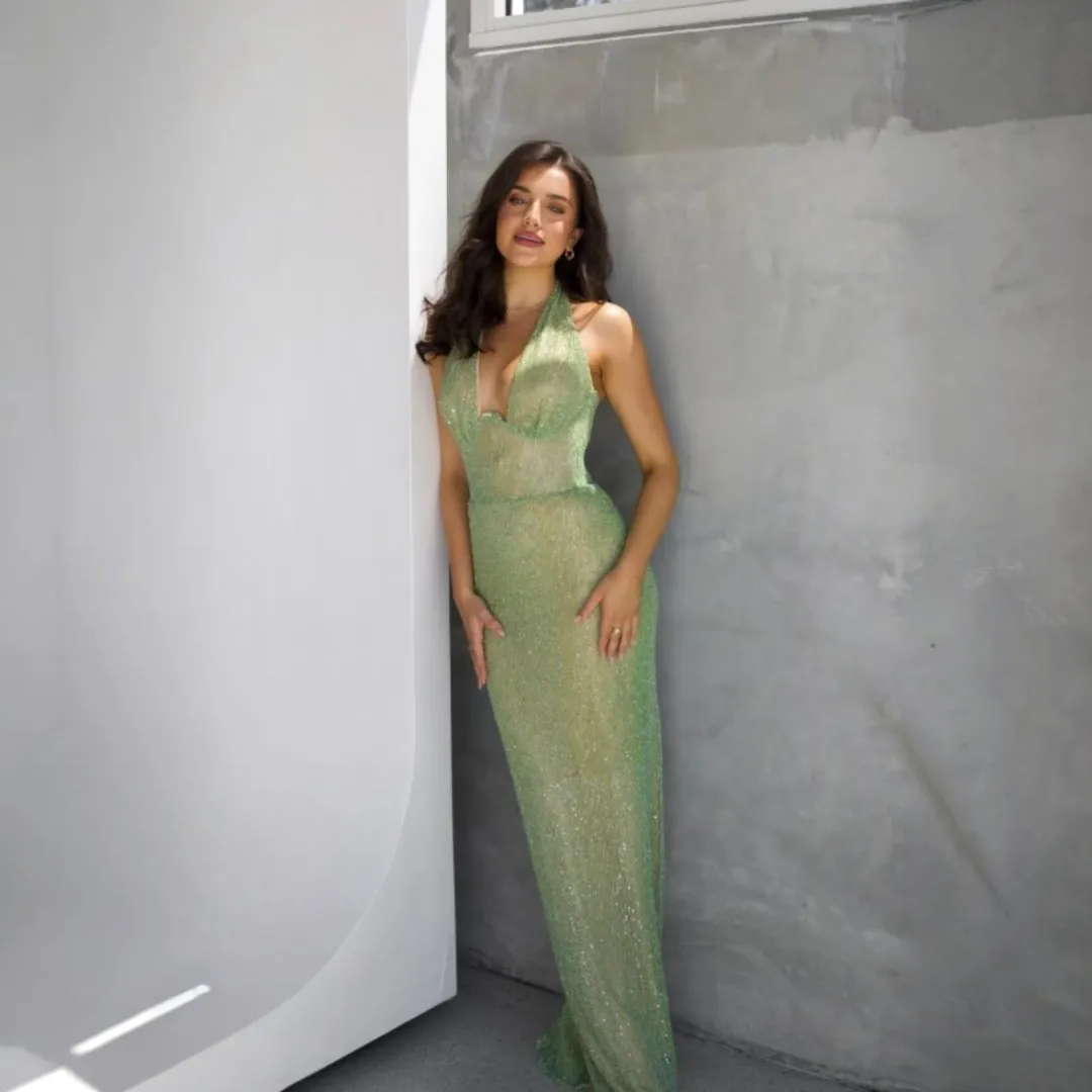 Couture Enchanted Corset Gown In Emerald Size XS for rent on The Volte - main image