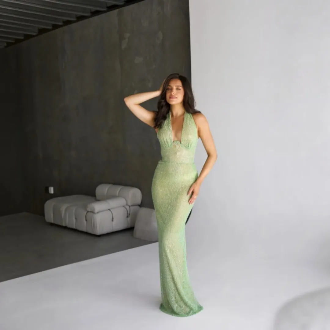 Couture Enchanted Corset Gown In Emerald Size XS for rent on The Volte - main image
