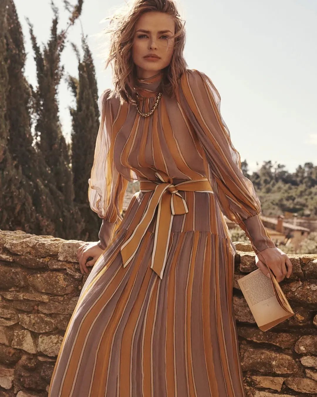 Zimmermann Sabotage Roll Neck Dress In Violet Stripe Size 0 for rent on The Volte - main image