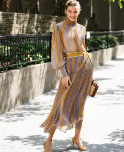 Zimmermann Sabotage Roll Neck Dress In Violet Stripe Size 0 for rent on The Volte - image 3