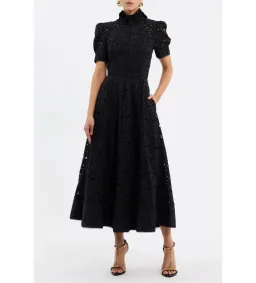 Rebecca Vallance Kitsu Short Sleeve Midi Dress Black Size 10 for rent on The Volte - image 1