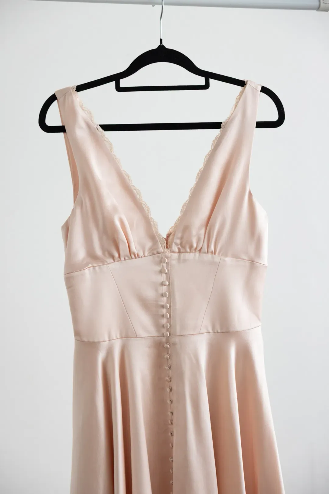 House Of CB Sabella Pink Satin Asymmetric Handkerchief Hem Midi Dress for rent on The Volte - main image