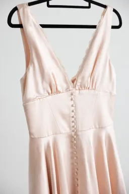 House Of CB Sabella Pink Satin Asymmetric Handkerchief Hem Midi Dress for rent on The Volte - image 6