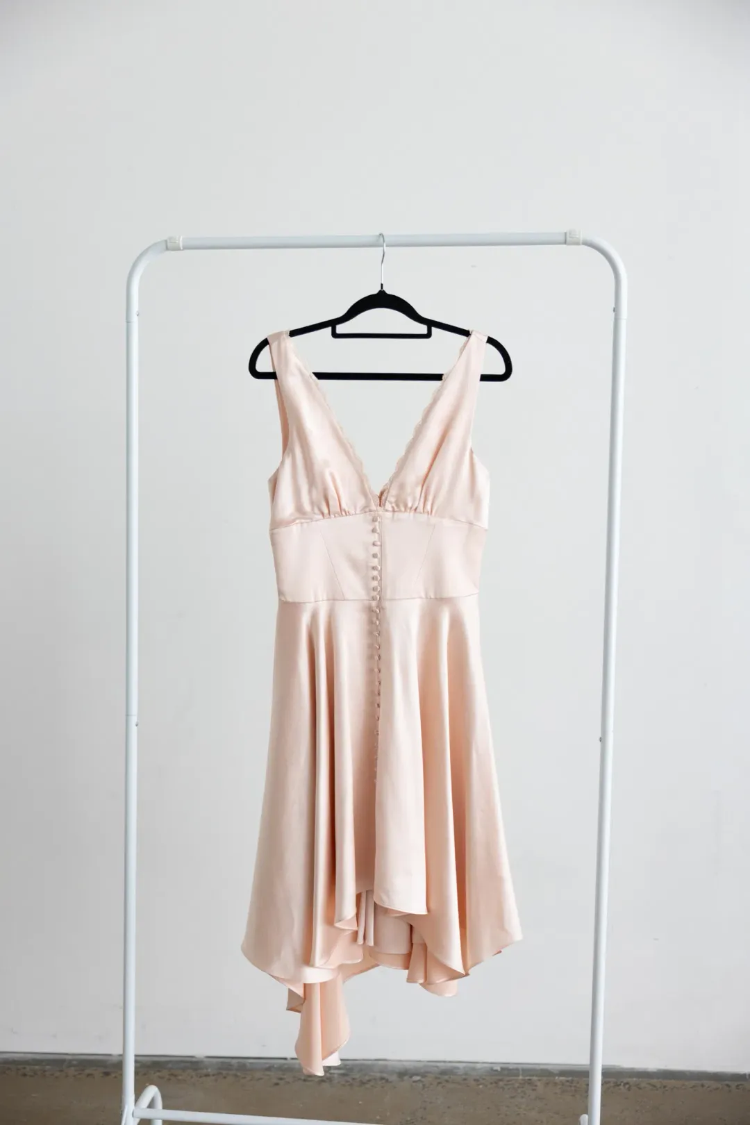House Of CB Sabella Pink Satin Asymmetric Handkerchief Hem Midi Dress for rent on The Volte - main image
