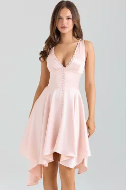 House Of CB Sabella Pink Satin Asymmetric Handkerchief Hem Midi Dress for rent on The Volte - image 1