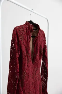 House Of CB Pierette Berry Lace Midi Dress for rent on The Volte - image 8