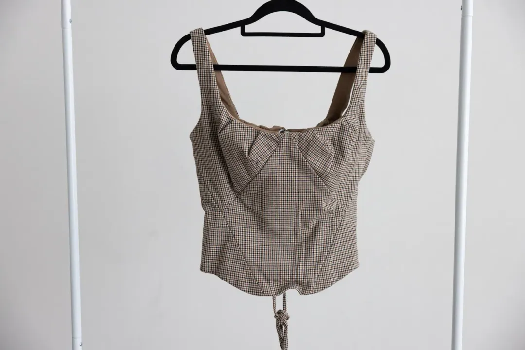 House Of CB Selma Brown Puppytooth Boned Corset Top for rent on The Volte - main image