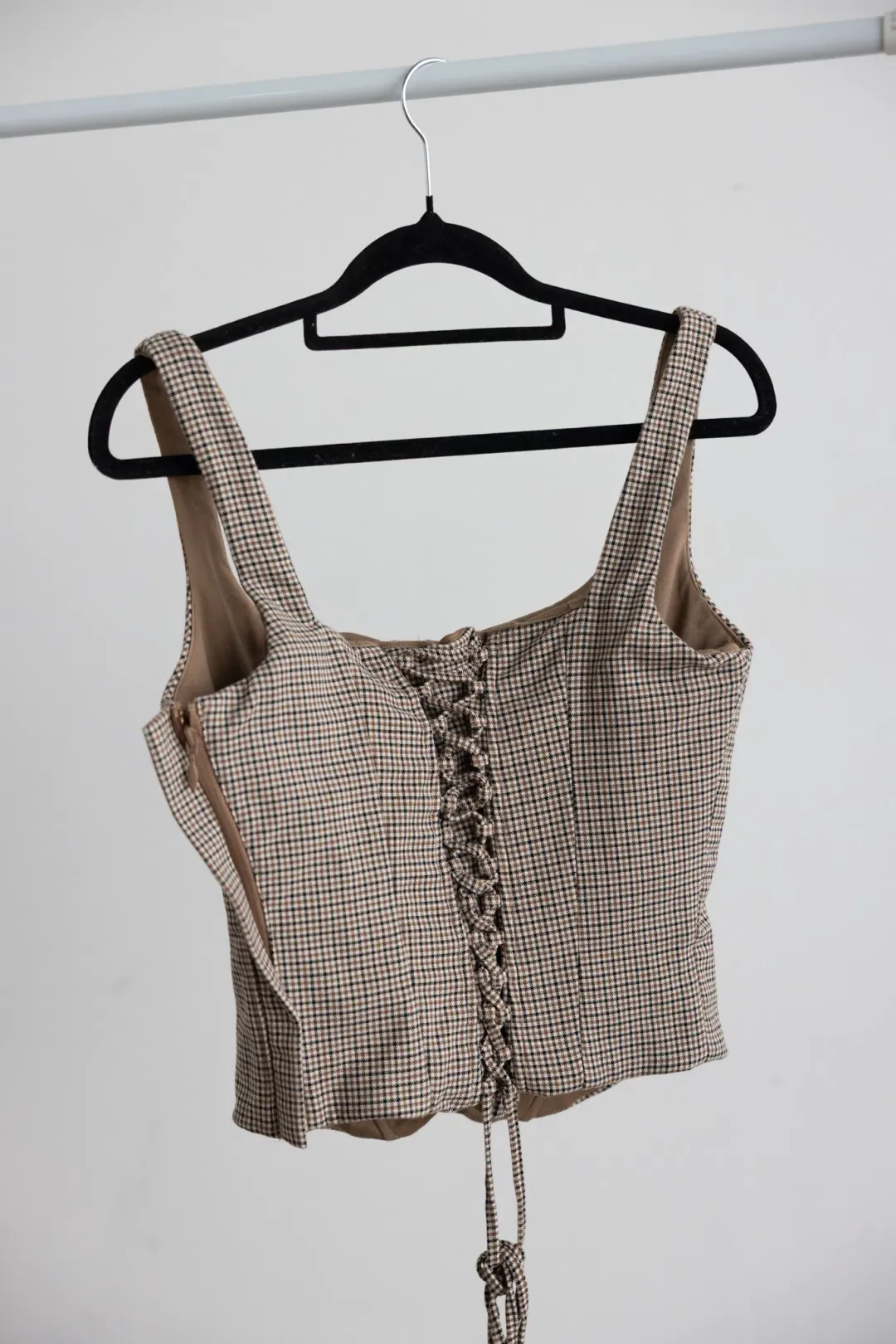 House Of CB Selma Brown Puppytooth Boned Corset Top for rent on The Volte - main image