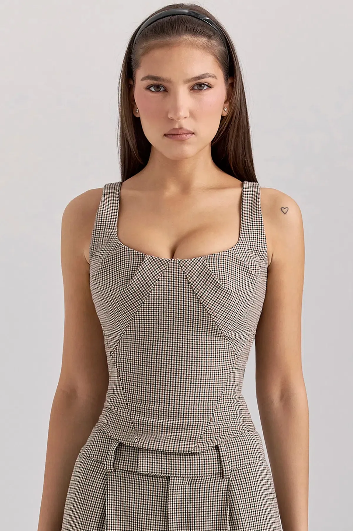 House Of CB Selma Brown Puppytooth Boned Corset Top for rent on The Volte - main image