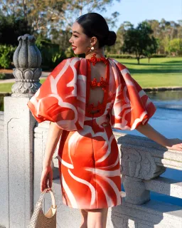 Leo Lin Arabella Puff Sleeve Mini Dress Ruyi Print Size AU 14 for rent on The Volte - image 1
