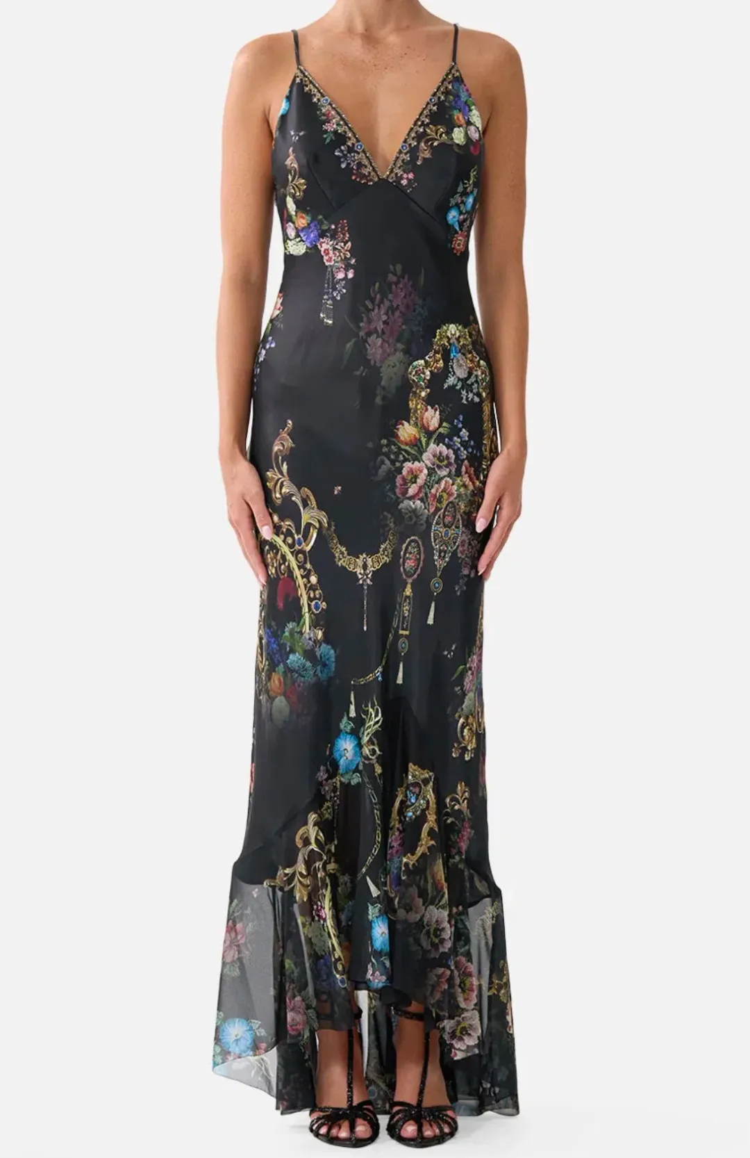 V Neck Slip Dress With Flounce Hem - size 8 for rent on The Volte - main image