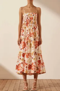 Shona Joy Kalani Shirred Tiered Midi Dress Floral Size 6 for rent on The Volte - image 1