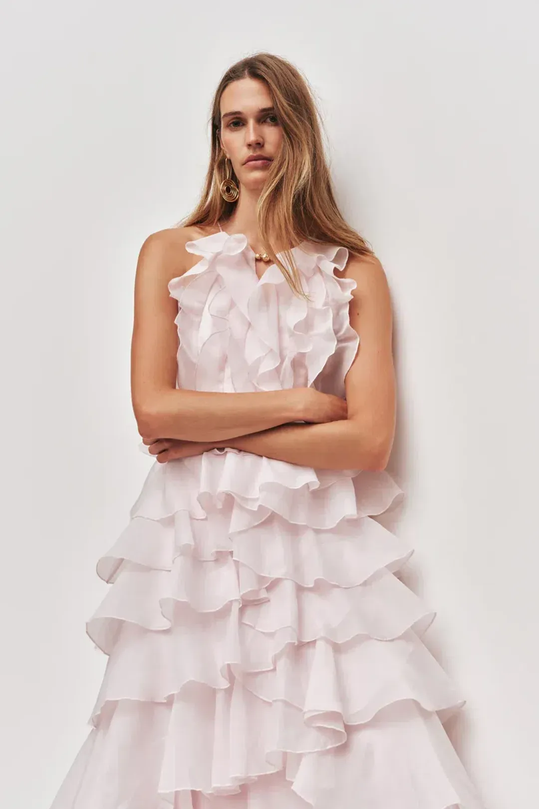 🌸 Aje Cleo Gown in Pastel Pink - Size 10 - Ruffle Tiered Maxi Dress 🌸 for rent on The Volte - main image
