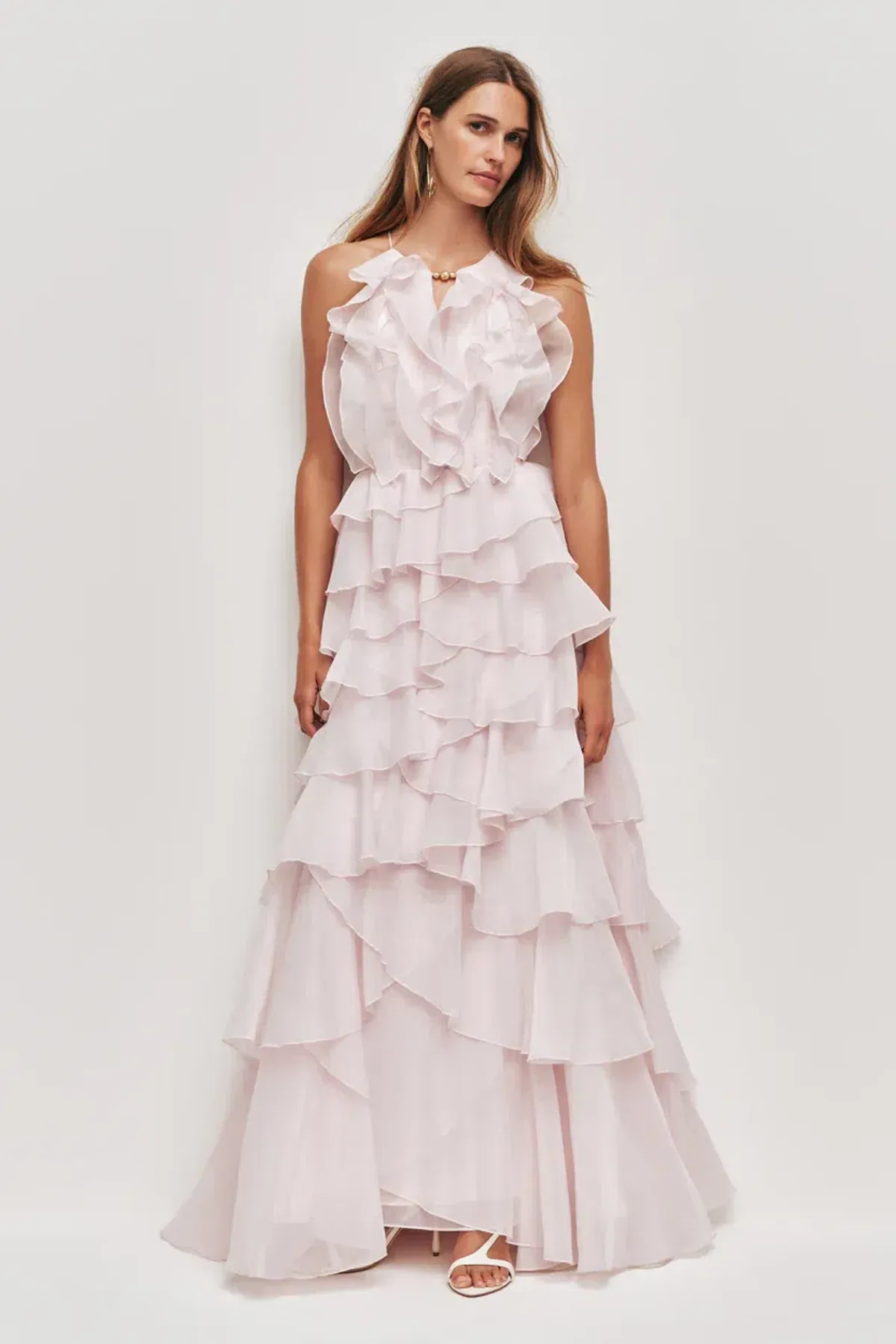 🌸 Aje Cleo Gown in Pastel Pink - Size 10 - Ruffle Tiered Maxi Dress 🌸 for rent on The Volte - main image