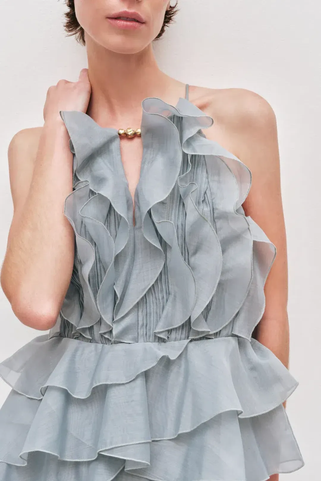 💧 Aje Cleo Gown in Duck Egg Blue - Size 8 - Ruffle Tiered Maxi Dress 💧 for rent on The Volte - main image