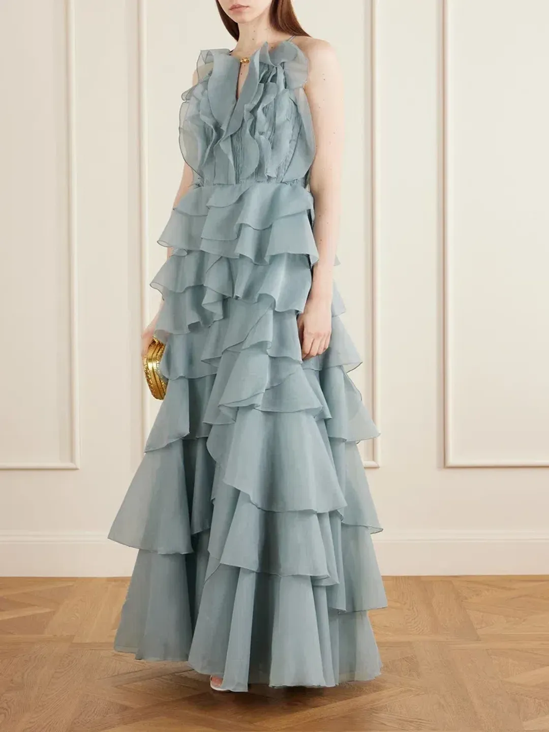 💧 Aje Cleo Gown in Duck Egg Blue - Size 8 - Ruffle Tiered Maxi Dress 💧 for rent on The Volte - main image