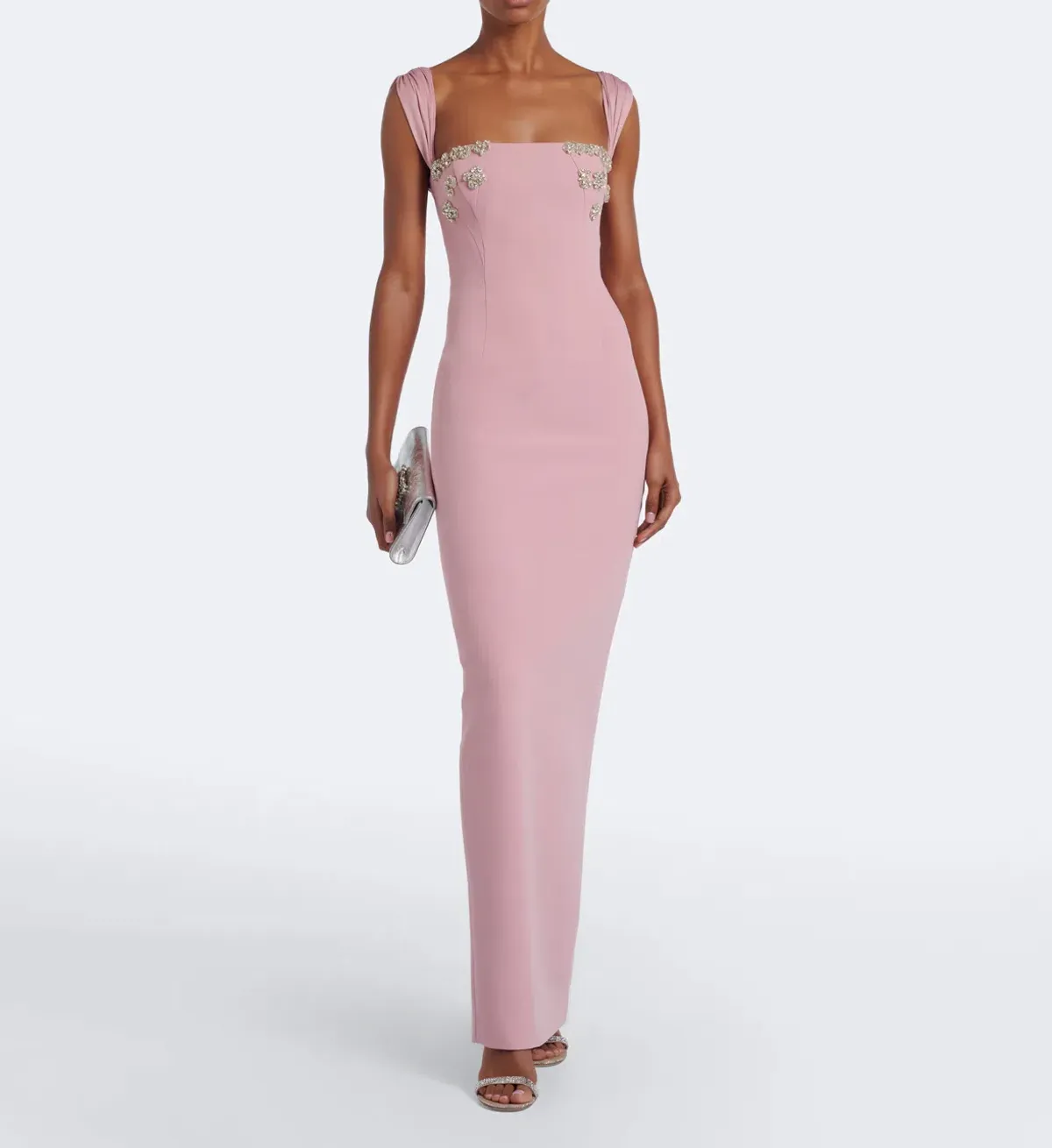 Rachel Gilbert Malia Gown with Crystal Embellishments in rosewater pink AU 6 | formal maxi dress wedding guest dress for rent on The Volte - main image