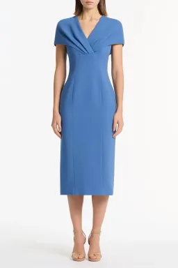 Carla Zampatti Atlas Crepe Tuck Midi Dress Blue Size 10 for rent on The Volte - image 1