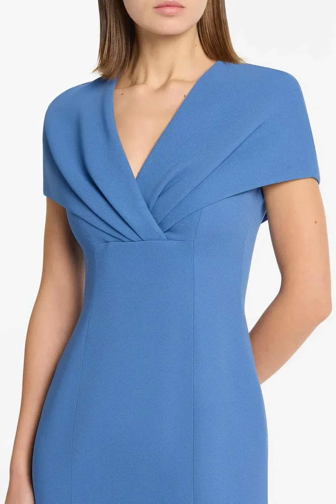 Carla Zampatti Atlas Crepe Tuck Midi Dress Blue Size 10 for rent on The Volte - main image