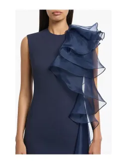 Carla Zampatti Navy Crepe Ruffle Shoulder Dress Size 10 for rent on The Volte - image 4