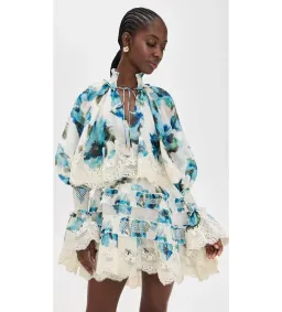 Zimmermann Alchemy Shirred Mini Dress Blue Poppy Size 0 / AU 8 for rent on The Volte - image 1