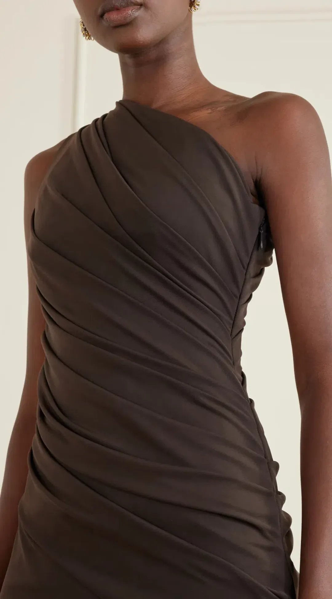 Alex Perry One-shoulder gathered jersey gown Brown AU 6 for rent on The Volte - main image
