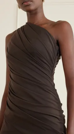 Alex Perry One-shoulder gathered jersey gown Brown AU 6 for rent on The Volte - image 3